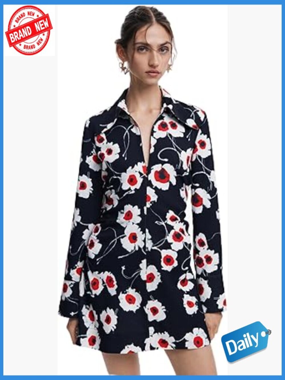 Women's Mini Vest with Lapel Collar and Floral Print, Regular Fit, Knee-Length